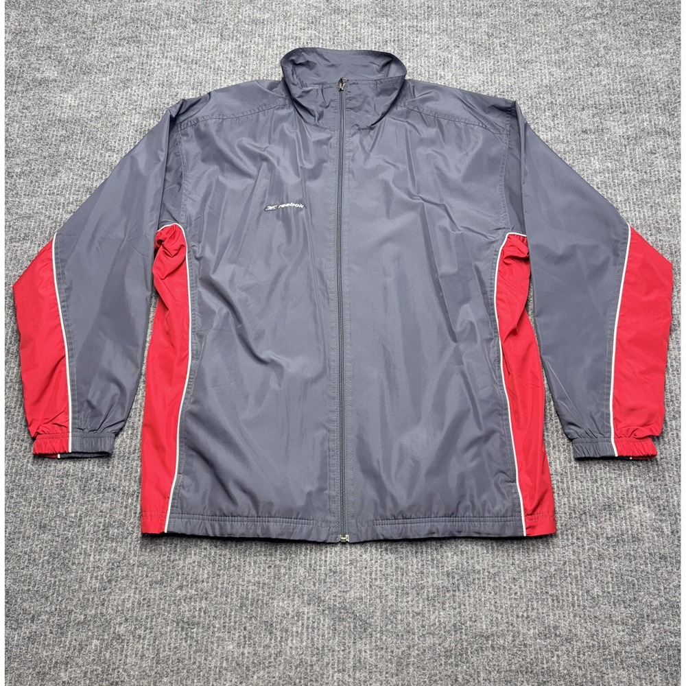 Vintage Y2K Reebok Windbreaker Jacket Mens L Gray Red Full Zip Lined